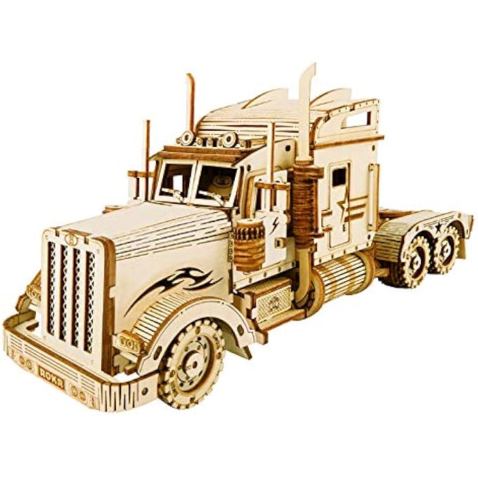 DIY 3D WOODEN PUZZLE  TRUCK VEHICLE LASER CUT ASSEMBLY 1:40 SCALE MODEL BUILDING KIT BRAIN TEASER EDUCATIONAL STEM TOY ADULTS AND TEENS TO BUILD SAFE AND NON-TOXIC WOOD MC502A - Image 1
